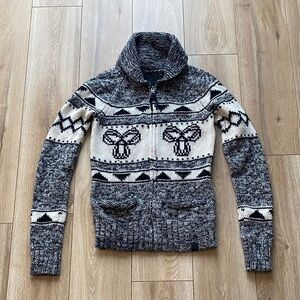 TNA Black and White Zip-Up Sweater